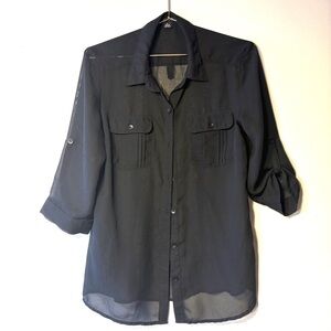 UK2LA women’s Black Sheer Button-Up Shirt, Sz S